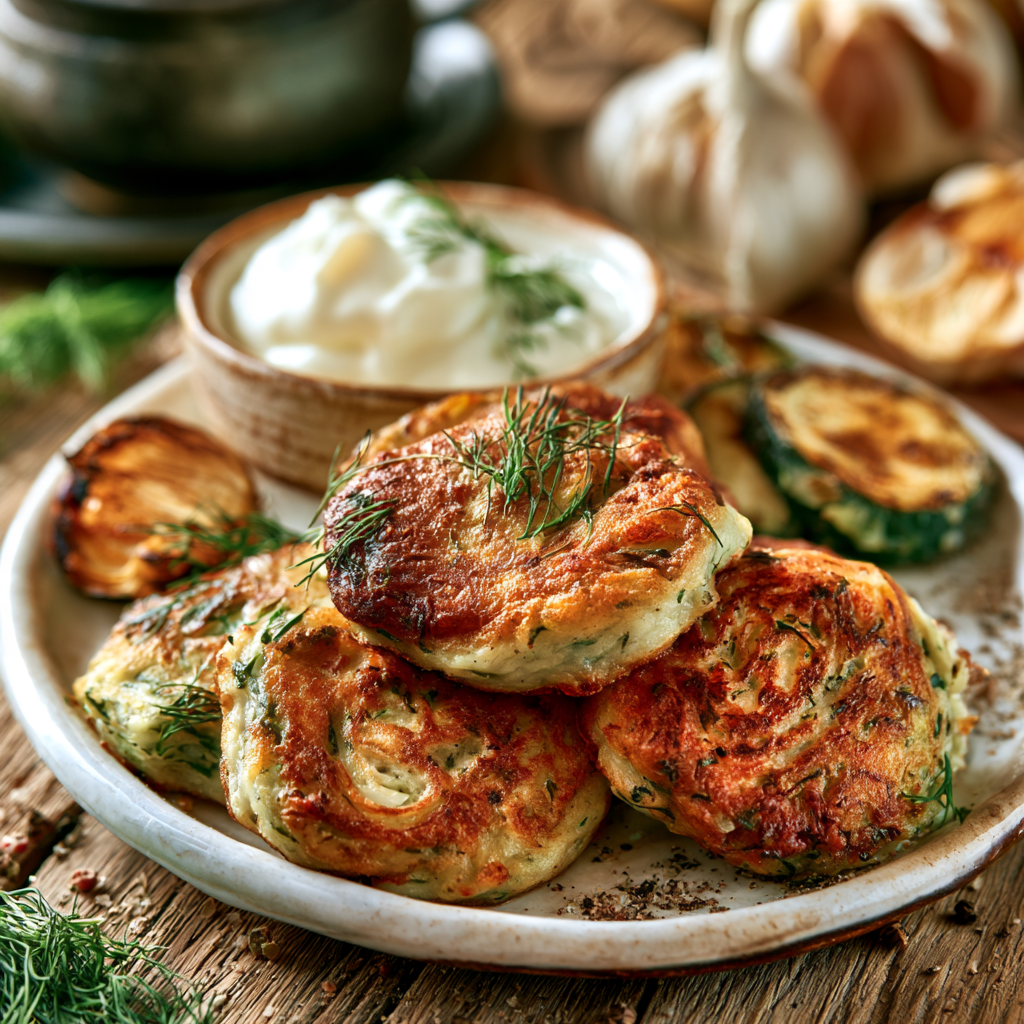 Кабачковые оладьи с укропом и чесноком